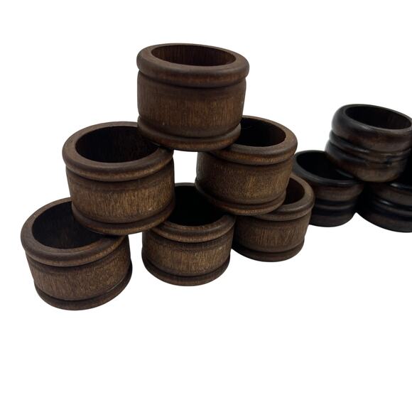 Vintage Wooden Napkin Rings 2 Sets MidCentury Modern Style Handmade Look - Picture 3 of 11